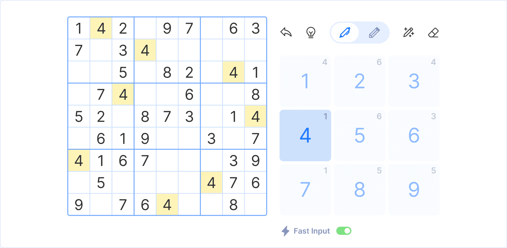 Sudoku hidden single technique illustration