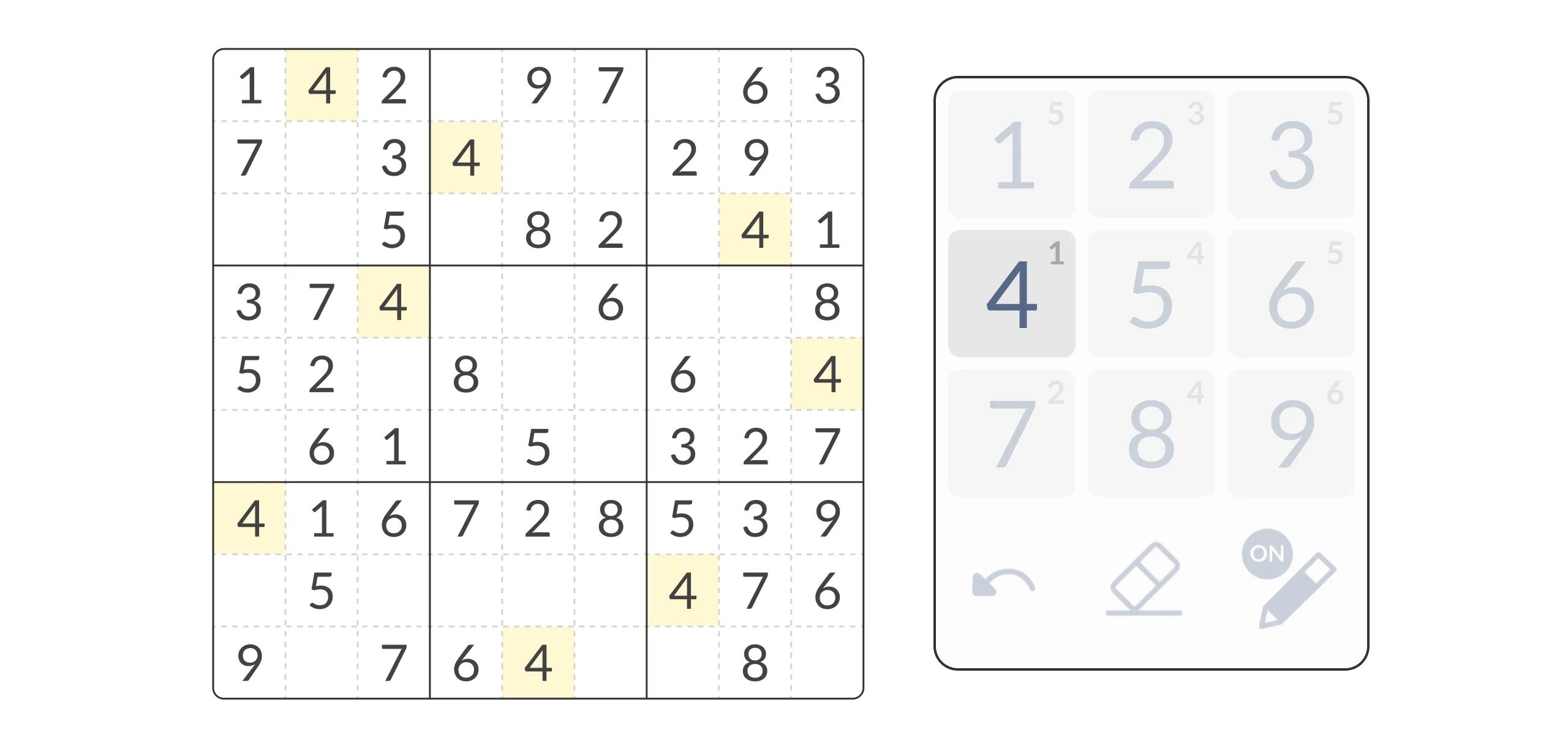 Sudoku hidden single technique illustration