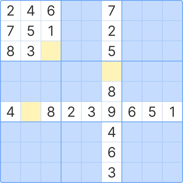 Last free cell example in a Sudoku row, column and block