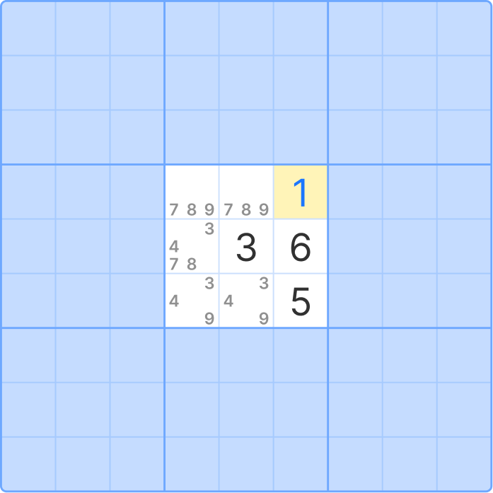 Sudoku grid after applying the hidden single technique