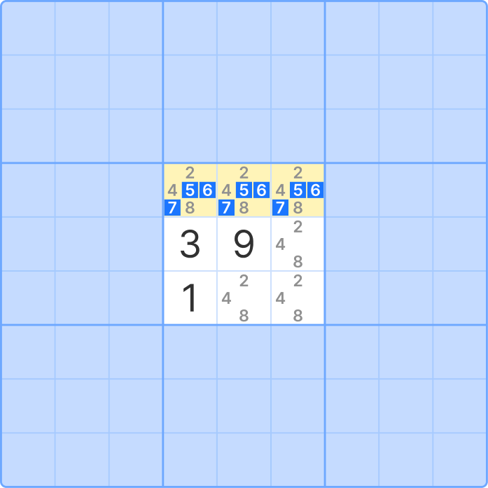 Hidden triple sudoku technique - all triples are highlighted