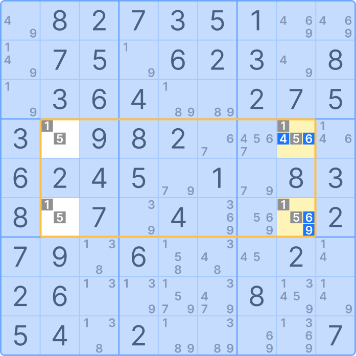 Unique Rectangle type 3 - finding the hidden triple