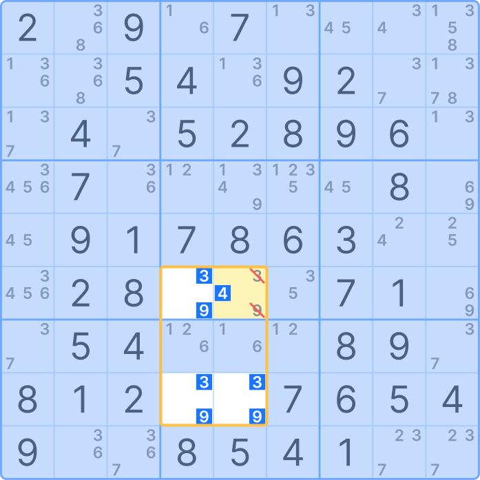 Unique Rectangle type 1 - eliminate impossible candidate