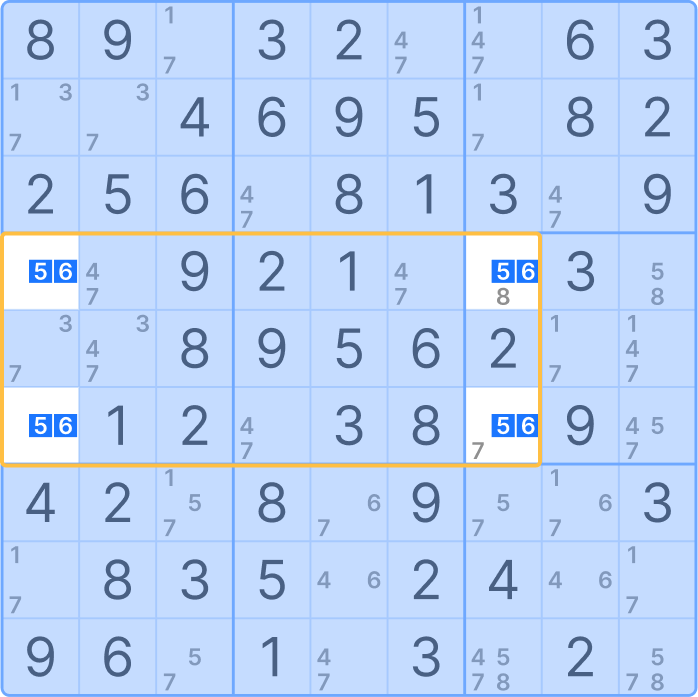Unique Rectangle type 4 - initial example